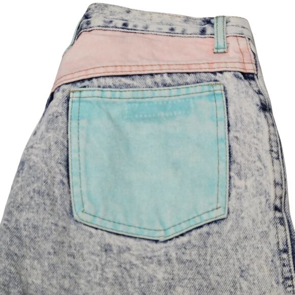 80s Acid Wash Cap Ferrat Denim Blue Jean Pink Blue High Waisted Mom Jeans Size 7 - Picture 4 of 13